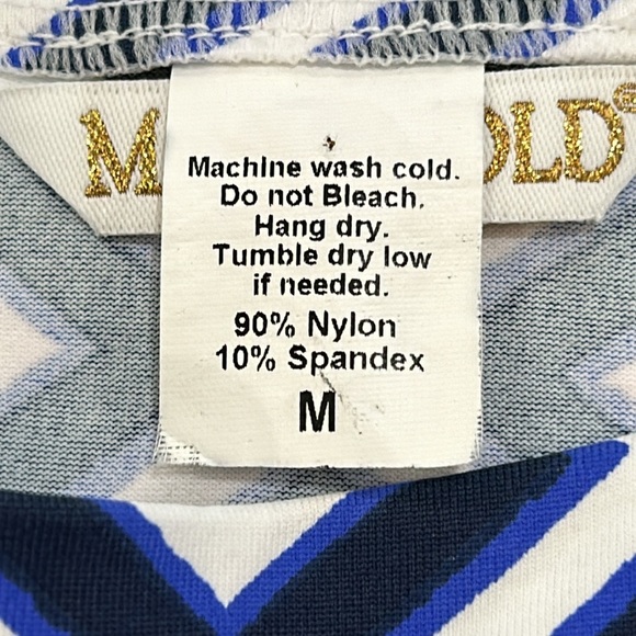 Mahi Gold Navy Purple and White Geometric A Line Dress Nylon & Spandex Sz.M - Picture 7 of 9